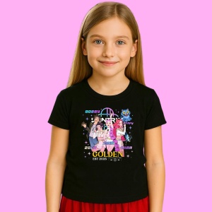 Tricou Huntrix K Pop Hunters Demon Golden Edition Grup Personaje, din bumbac 100%, tricou negru, Copii | Dama | Barbat - Img 2