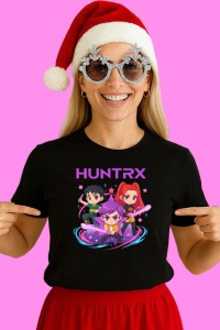 Tricou Huntrix K Pop Hunters Demon Huntrix Chibi Colorful, din bumbac 100%, tricou negru, Copii | Dama | Barbat