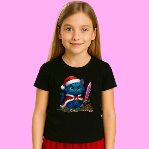 Tricou Huntrix K Pop Hunters Demon Pisica Albastra Sabia Cristal, din bumbac 100%, tricou negru, Copii | Dama | Barbat