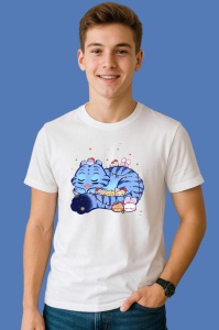 Tricou Huntrix K Pop Hunters Demon Pisica Dormind Cu Iepurasi Chibi, din bumbac 100%, tricou alb, Copii | Dama | Barbat