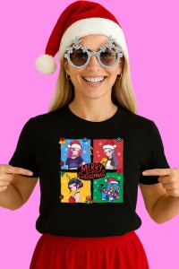 Tricou Huntrix K Pop Hunters Demon Poster Merry Christmas Colorat, din bumbac 100%, tricou negru, Copii | Dama | Barbat - Img 3