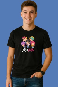 Tricou Huntrix K Pop Hunters Demon Saja Boys Grup Chibi Colorat, din bumbac 100%, tricou negru, Copii | Dama | Barbat - Img 3