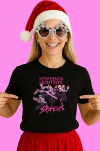 Tricou Huntrix K Pop Hunters Demon Saja Boys Stil Lupta, din bumbac 100%, tricou negru, Copii | Dama | Barbat - Img 3