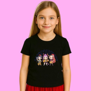 Tricou Huntrix K Pop Hunters Demon Text Huntrix Cu Personaje Mici, din bumbac 100%, tricou negru, Copii | Dama | Barbat - Img 2