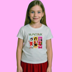 Tricou Huntrix K Pop Hunters Demon Trio Fete Panou Vertical, din bumbac 100%, tricou alb, Copii | Dama | Barbat