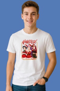 Tricou Huntrix K Pop Hunters Demon Trio Fete Poster Rosu Elegant, din bumbac 100%, tricou alb, Copii | Dama | Barbat - Img 3