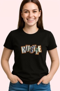 Tricou Hustle Bani Si Litere Design Urban, din bumbac 100%, tricou negru Copii | Dama | Barbat - Img 3