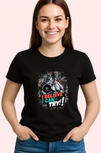 Tricou I Believe I Can Try Barbat Determinat, Copii | Dama | Barbat, culoare negru - Img 2