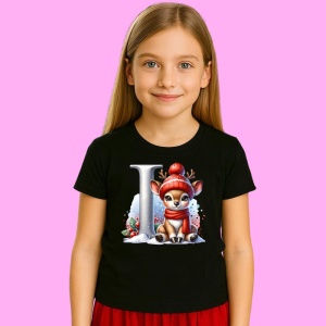 Tricou I Litera Craciun Cu Ren Si Fulgi, din bumbac 100% Copii | Dama | Barbat