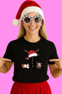 Tricou I Litera Cu Luminite Reni Si Mos Craciun, din bumbac 100% Copii | Dama | Barbat - Img 2