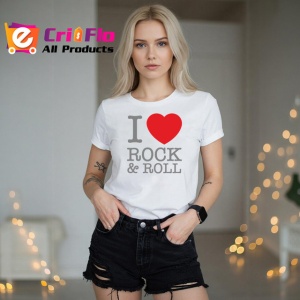 Tricou I Love Rock And Roll Inima Rosie, din bumbac 100% , tricou alb pentru Copii | Dama | Barbat - Img 7