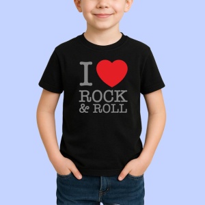 Tricou I Love Rock And Roll Inima Rosie, din bumbac 100%, tricou negru Copii | Dama | Barbat