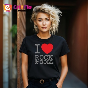 Tricou I Love Rock And Roll Inima Rosie, din bumbac 100%, tricou negru Copii | Dama | Barbat - Img 8