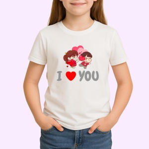 Tricou I Love You Cuplu Copii Indragostiti V5, din bumbac 100% , tricou alb pentru Copii | Dama | Barbat - Img 2