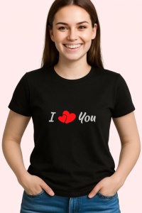 Tricou I Love You Heart, din bumbac 100%, tricou negru, Dama | Barbat