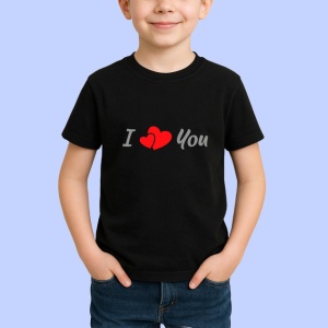 Tricou I Love You Inima Rosie Minimalist V4, din bumbac 100%, tricou negru Copii | Dama | Barbat - Img 2