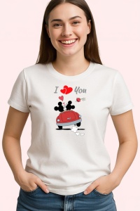 Tricou I Love You Mickey In Masina Rosie, din bumbac 100% , tricou alb pentru Copii | Dama | Barbat - Img 3