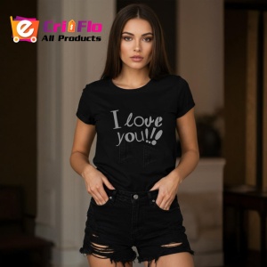 Tricou I Love You Scris Artistic Cu Semne Exclamare, din bumbac 100%, tricou negru Copii | Dama | Barbat - Img 7