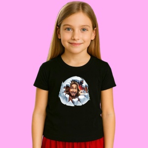 Tricou Iisus Cu Fundal Albastru Si Decor De Iarna Craciun, din bumbac 100% Copii | Dama | Barbat - Img 3