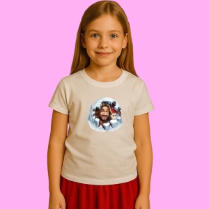 Tricou Iisus Cu Fundal Albastru Si Decor De Iarna Craciun, din bumbac 100% Copii | Dama | Barbat