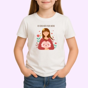 Tricou Ilustratie Fata Meditatie Be Kind With Your Mind, din bumbac 100% , tricou alb pentru Copii | Dama | Barbat - Img 2