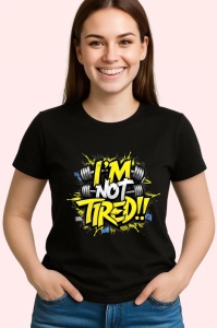 Tricou Im Not Tired Text Galben, Copii | Dama | Barbat, culoare negru - Img 4