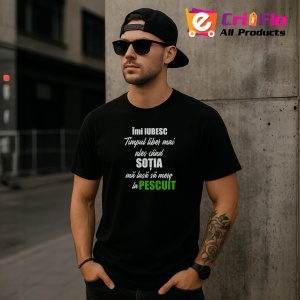 Tricou Imi Iubesc Timpul Liber Mai Ales Cand Sotia Ma Lasa Sa Merg La Pescuit, din bumbac 100%, tricou negru, Dama | Barbat - Img 3