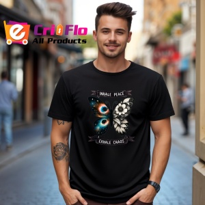 Tricou Inhale peace exhale chaos fluture design galaxie si text de inspiratie Copii | Dama | Barbat Barbat - Img 17