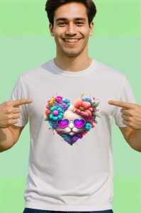 Tricou Inima din flori si inimioara roz imagine dragoste Copii | Dama | Barbat - Img 2