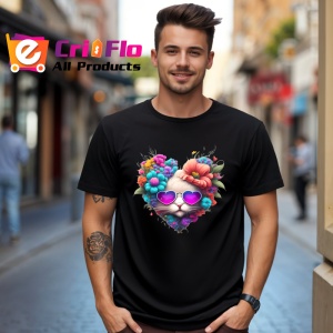 Tricou Inima din flori si inimioara roz imagine dragoste Copii | Dama | Barbat, culoare negru