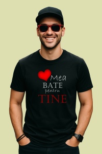 Tricou Inima Mea Bate Pentru Tine, din bumbac 100%, tricou negru, Dama | Barbat - Img 2