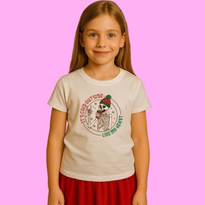 Tricou Its Cold Outside But Warm In Heart Schelet Craciun, din bumbac 100%, tricou alb, Copii | Dama | Barbat