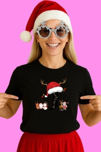 Tricou J Litera Cu Luminite Reni Si Mos Craciun, din bumbac 100% Copii | Dama | Barbat - Img 2