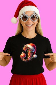 Tricou J Litere Alfabet Craciun Impodobite Cu Decoratiuni, din bumbac 100% Copii | Dama | Barbat - Img 3