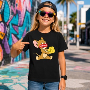 Tricou Jerry Soricelul Cutie Branza Design Urban Red Box Logo, din bumbac 100%, tricou negru, Copii | Dama | Barbat - Img 7