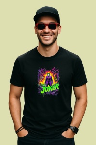 Tricou Joker oras in flacari fundal rosu si galben, Copii | Dama | Barbat , tricou negru