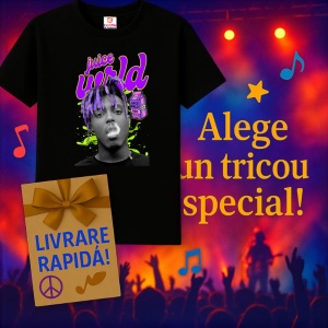 Tricou Juice WRLD - Purple Splash, muzica Rock / Pop Rock, Dama | Barbat | Copii, Culoare Negru - Img 6