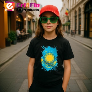 Tricou Kazakhstan Steag Splash Art, Copii | Dama | Barbat, culoare negru - Img 8