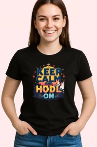 Tricou Keep calm and hodl on, pastreaza calmul si tine crypto, Copii | Dama | Barbat , tricou negru - Img 3
