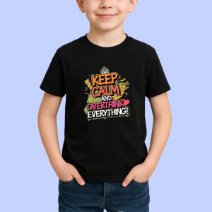 Tricou Keep Calm And Overthink Everything, Copii | Dama | Barbat, culoare negru - Img 3