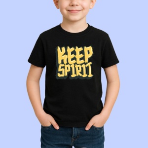 Tricou Keep Spirit Font 3D Galben Text Motivational, din bumbac 100%, tricou negru Copii | Dama | Barbat - Img 1