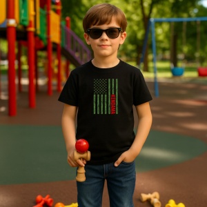Tricou Kendama american flag vertical design artistic, din bumbac 100%, tricou negru pentru Copii | Dama | Barbat - Img 2
