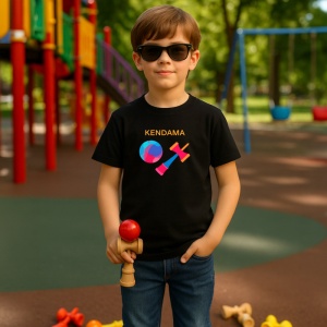 Tricou Kendama colorata cu forme geometrice moderne, din bumbac 100%, tricou negru pentru Copii | Dama | Barbat