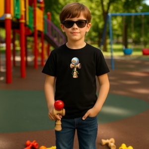 Tricou Kendama safari cu pasare exotica pe glob, din bumbac 100%, tricou negru pentru Copii | Dama | Barbat - Img 2