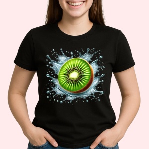 Tricou Kiwi proaspat si splash, Fructe, Copii | Dama, culoare negru - Img 2