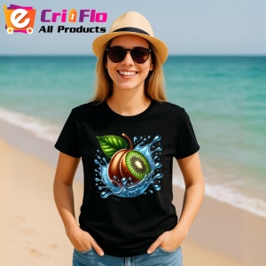 Tricou Kiwi si stropi albastri, Fructe, Copii | Dama, culoare negru - Img 11