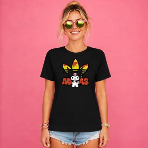 Tricou Kuromi Iepuras Punk Logo Topit Urban Aesthetic Girl Style, din bumbac 100%, tricou negru, Copii | Dama | Barbat - Img 2