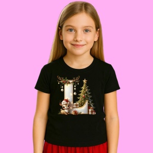 Tricou L Litere Craciun Cu Ren, Brad, Luminite Si Cadouri, din bumbac 100% Copii | Dama | Barbat