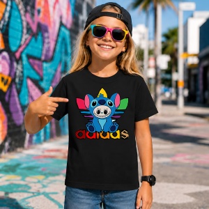 Tricou La Bubu Stitch In Costum Ursulet Logo Colorat Urban Street Fashion, din bumbac 100%, tricou negru, Copii | Dama | Barbat - Img 7