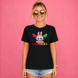 Tricou La Bubu Ursulet In Costum Iepure Logo Colorat Urban Hypebeast Style, din bumbac 100%, tricou negru, Copii | Dama | Barbat - Img 2
